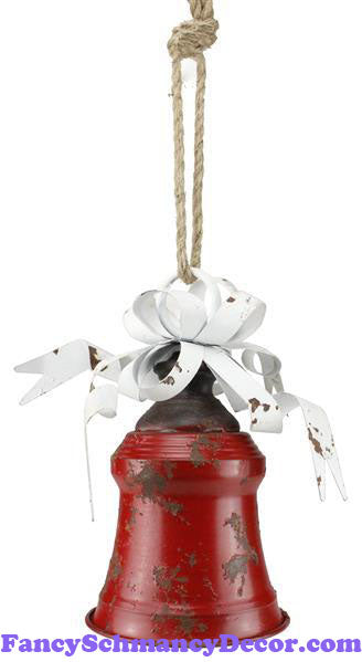 8.25" H x 6" Dia Metal Liberty Antique Rustic Red White Bell W/Bow