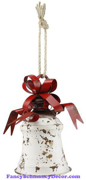 8.25" H x 6" Dia Metal Liberty Rustic White Red Bell W/Bow