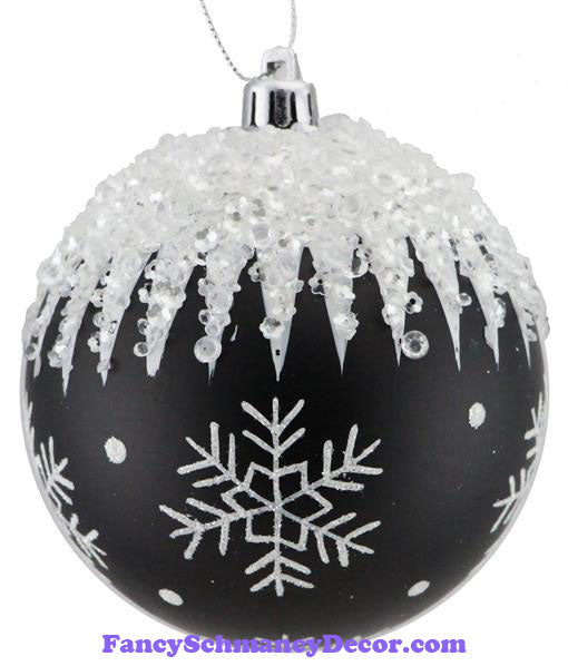100 Mm Snowflake Icicle Dots Black and White Ornament