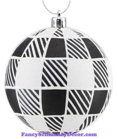 100 Mm Striped Check Black White Ball Ornament