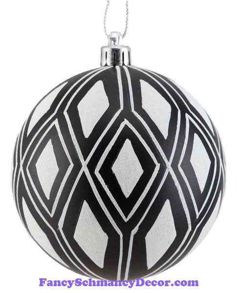 100 Mm Double Harlequin Ball Black White Ornament
