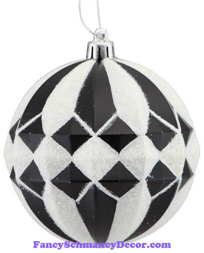 100 Mm Vertical Stripe Diamond Ball Black and White Ornament
