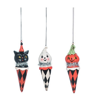 Checkered Cone Halloween Ornament Set of 3