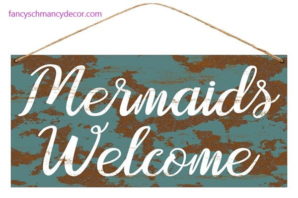 12"L X 6"H Tin Mermaids Welcome Sign