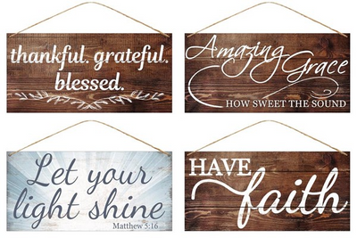 12"L X 6"H Tin Religious Sign
