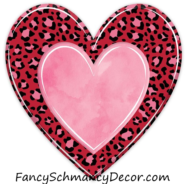 12"H X 12"L Metal/Embossed Leopard Heart