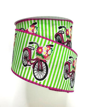 2.5" X 10 yd Flowered Bicycles Wired Ribbon