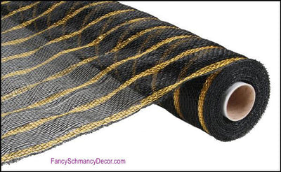 21" x 10 yards Black Gold Deluxe Metallic Stripe Deco Mesh