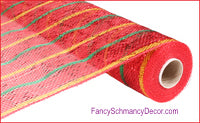 21" x 10 yards Red Gold Emerald Green Laser Thin Stripes Deco Mesh