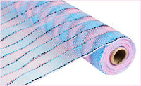 21" Pink Baby Blue Stripe Deco Mesh