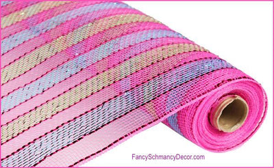 21" x 10 yards Apple Green/Turquoise/Hot PinkStripe Wide  Deco Mesh