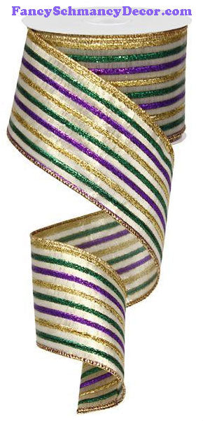 2.5" X10 yd Metallic Stripe Mardi Gras Wired Ribbon