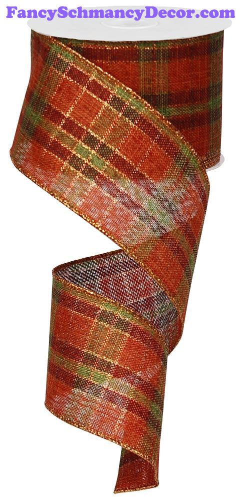 2.5"X10yd Plaid W/Metallic/Royal Rust/Moss/Burg/Copper Wired Ribbon