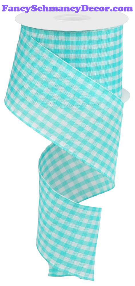 2.5"X10yd Gingham Check Turquoise/White Wired Ribbon