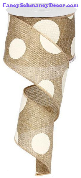 2.5" X 10 yd Beige Giant Multi Ivory Dot Faux Burlap Faux Burlap Wired Ribbon