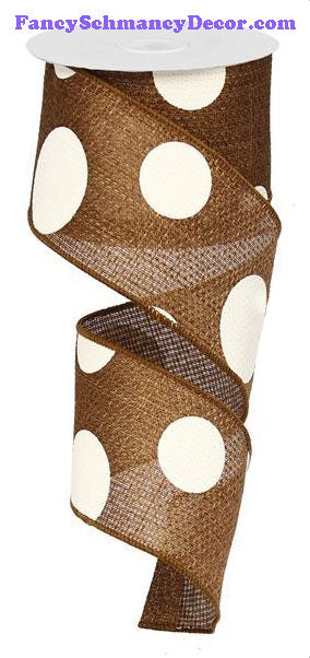 2.5" X 10 yd Brown Giant Multi Dot Faux Burlap Ribbon
