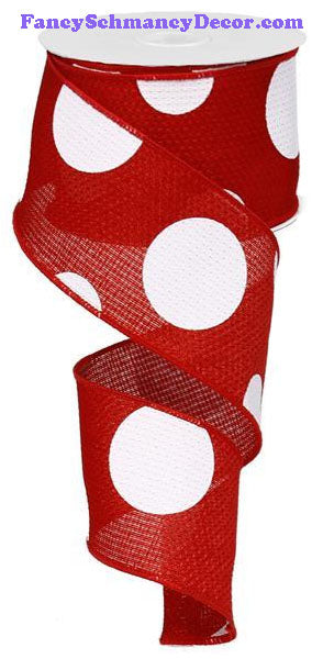 2.5" X 10 yd Red White Giant Multi Dot Faux Burlap Ribbon
