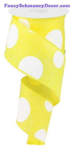 2.5" X 10 yd Yellow Giant Multi Dot Faux Burlap Ribbon