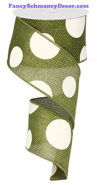 2.5" X 10 yd Moss Green Giant Multi Dot Faux Burlap Ribbon