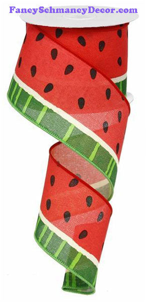 2.5" X 10 yd Bold Pink Green Cream Black Watermelon On Royal Wired Ribbon