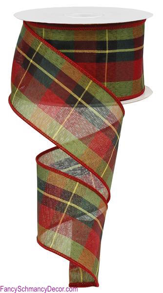 2.5" X 10 yd Plaid Wired Red/Green/Yellow/Black Ribbon