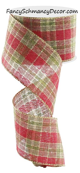 2.5" X 10 yds Red Green Gold Plaid  Wired Ribbon