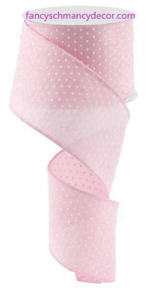 2.5"X10yd Raised Swiss Dots On Royal Light Pink/White Wired Ribbon