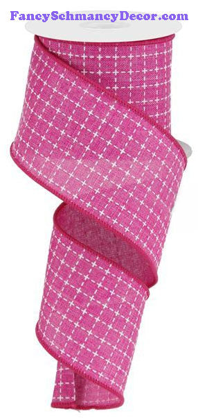 2.5" X 10 yd Raised Fuchsia/White Stitched Squares/Royal Ribbon