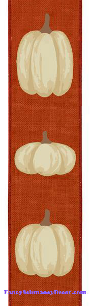 2.5" X 10 yd Pumpkin On Royal Rust Cream Brown WIred Ribbon