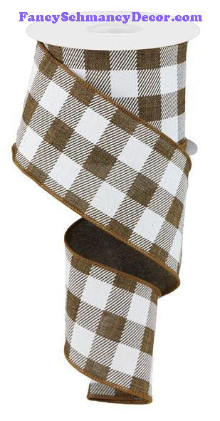 2.5" X 10 yd Brown White Plaid Check On Royal Ribbon