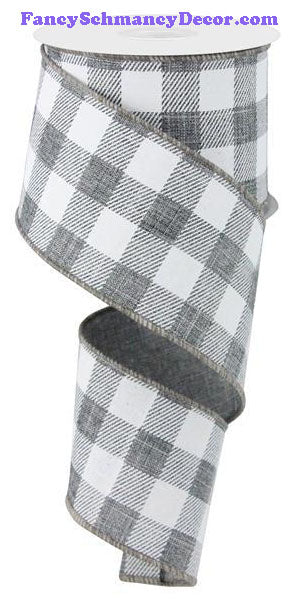 2.5" X 10 yd Grey White Plaid Check On Royal Ribbon