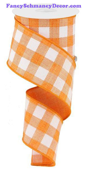 2.5" X 10 yd Orange White Plaid Check On Royal Ribbon