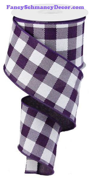 2.5" X 10 yd Purple White Plaid Check On Royal Ribbon