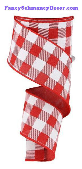 2.5" X 10 yd Red White Plaid Check On Royal Ribbon
