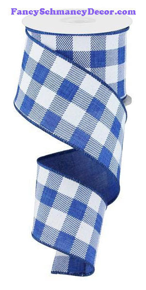 2.5" X 10 yd Royal Blue White Plaid Check On Royal Ribbon