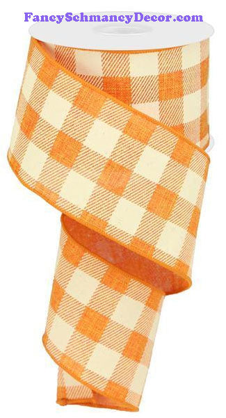 2.5" X 10 yd Orange Ivory Plaid Check On Royal Ribbon