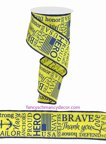 2.5"X10yd Navy Ribbon Yellow Blue Wired Ribbon
