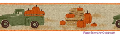 2.5" X 10 yd Wired Truck W/Pumpkins On Royal Wired Ribbon