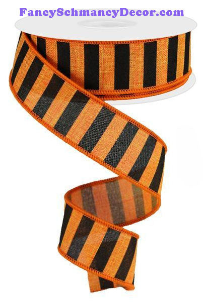 1.5" X 10 yd Orange Black Medium Horizontal Stripe/Royal Ribbon