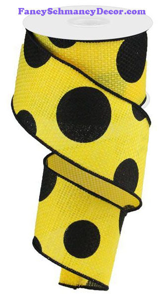 2.5" X 10 yd Yellow Black Giant Multi Dot Faux Burlap Faux Burlap Ribbon