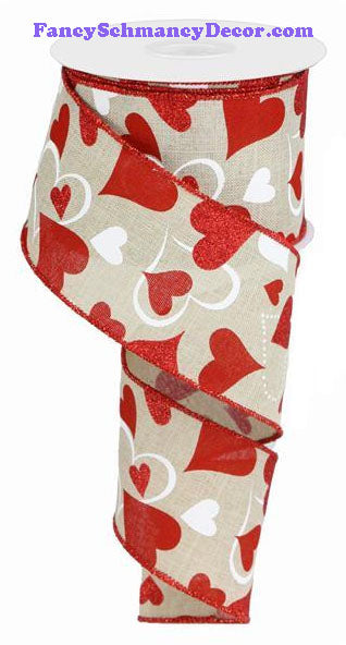 2.5" X 10 yd Hearts On Royal Burlap Ribbon