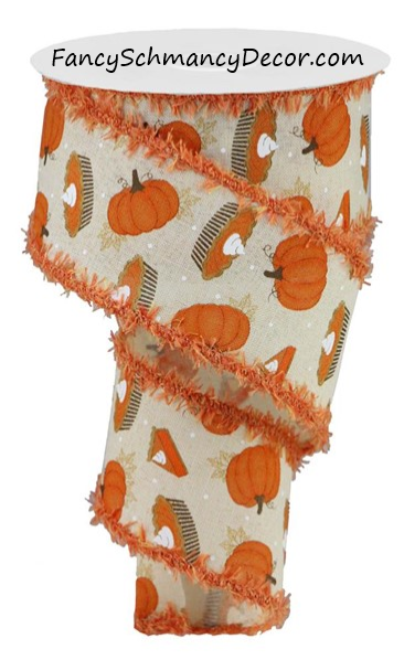 2.5" X 10YD Pumpkin Pie on Royal/Drift  Wired Ribbon