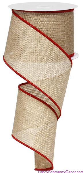 2.5" X 10yd Cross Royal Burlap Beige/Red Wired Ribbon