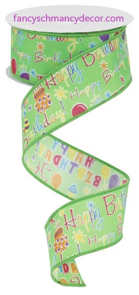 1.5"X10yd Happy Birthday Lime Multi Wired Ribbon