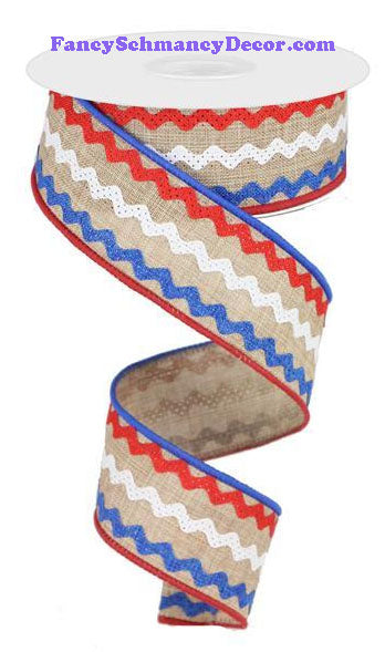 1.5" X 10 yd Lt Tan Red White Blue Ricrac Ribbon