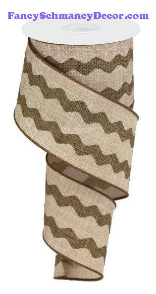 2.5" X 1 0 yd Light Beige Brown Ricrac Wired Ribbon