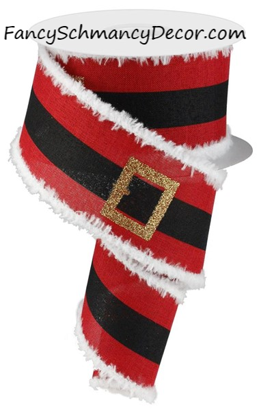 2.5" X 10 Yd Santa Belt / Snowdrift  Wired Ribbon
