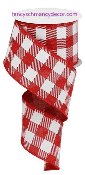 2.5 "X 10 yd Plaid Check On Red White Wired Royal