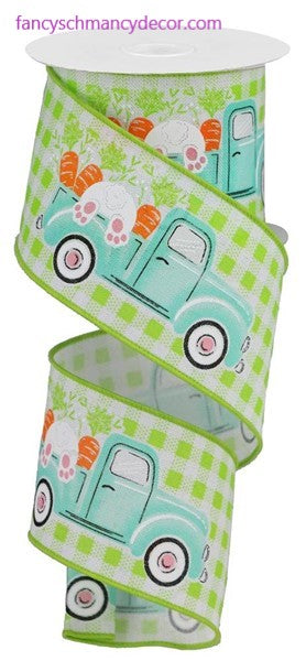 2.5"X10yd Truck with Bunny & Carrots On Check Ribbon