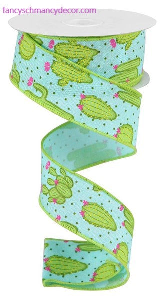 1.5"X10yd Cactus On Royal Wired Ribbon